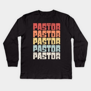 Vintage 70s PASTOR Text Kids Long Sleeve T-Shirt